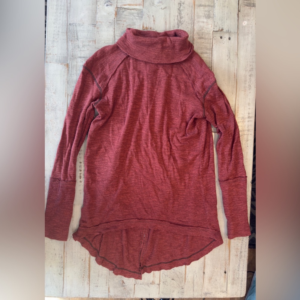 We The Free by Free People Red Split Back Cowl Neck Thermal Top